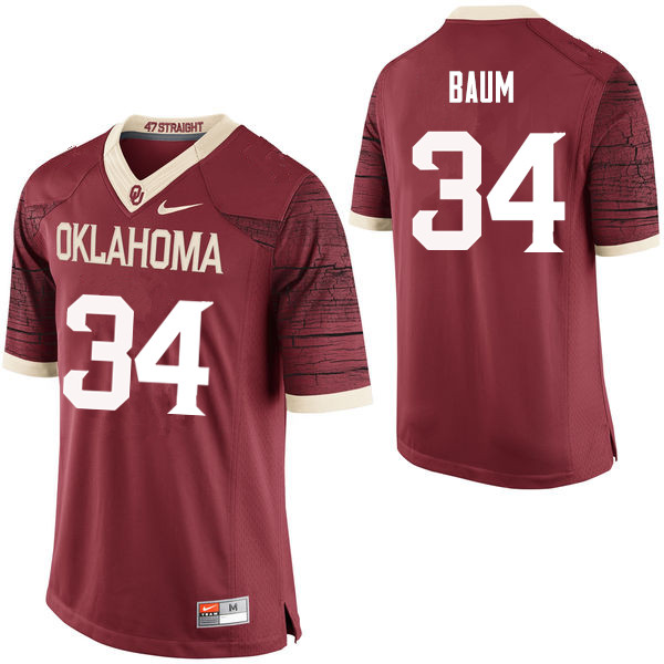 Men Oklahoma Sooners #34 Tanner Baum College Football Jerseys Limited-Crimson